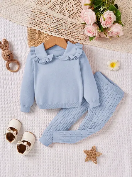 Pulover și pantaloni din tricot pentru fetiță - albastru / 18-24luni(86-92CM)