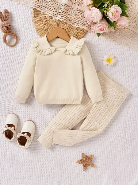 Pulover și pantaloni din tricot pentru fetiță - crem / 6-9luni(68-74CM)