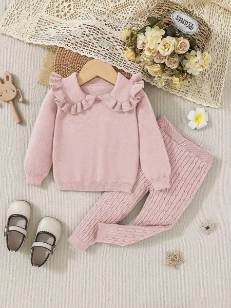 Pulover și pantaloni din tricot pentru fetiță - roz / 18-24luni(86-92CM)