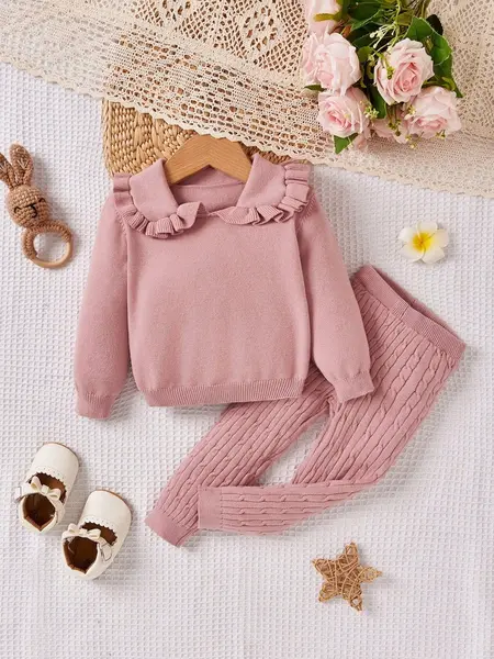 Pulover și pantaloni din tricot pentru fetiță - roz-2 / 18-24luni(86-92CM)