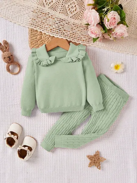 Pulover și pantaloni din tricot pentru fetiță - verde / 6-9luni(68-74CM)