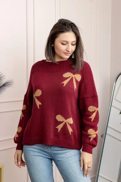 Pulover tricotat Betty cu fundite - Grena