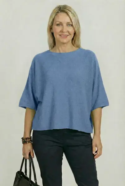 Pulover versatil cu maneca fluture din vascoza, albastru jeans