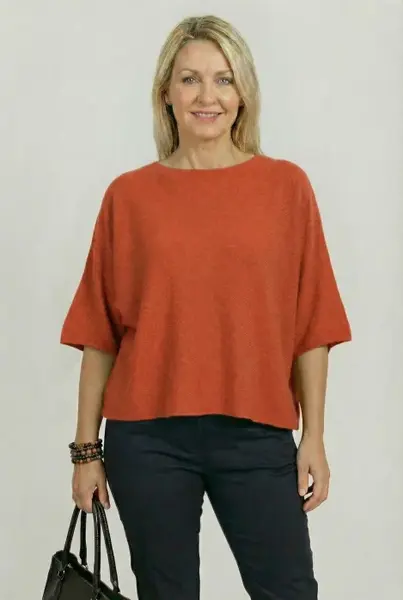 Pulover versatil cu maneca fluture din vascoza, caramiziu
