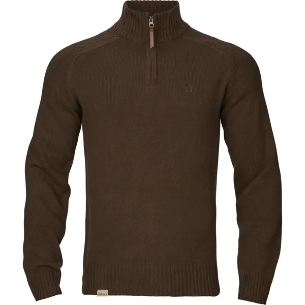 Pulover Vincent Merino Half Zip Demitasse Brown