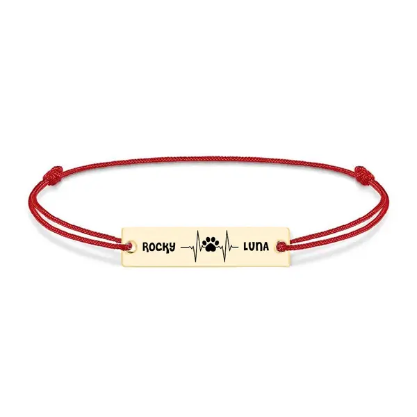 Pulse Paw - Bratara personalizata snur puls cu labuta si numele animalelor de companie din argint 925 placat cu aur galben 24 karate