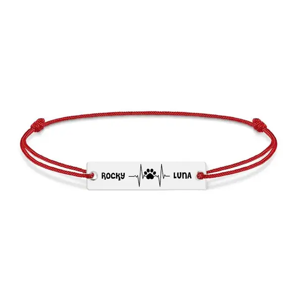 Pulse Paw - Bratara personalizata snur puls cu labuta si numele animalelor de companie din argint 925