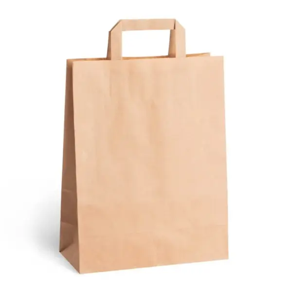 Punga din Hartie cu Maner Plat, Natur, 26 x 17 x 28.5 cm, 250 Bucati
