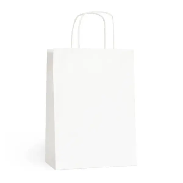 Punga din Hartie cu Maner Sfoara, Alba, 20 x 9 x 25 cm, 100 Bucati