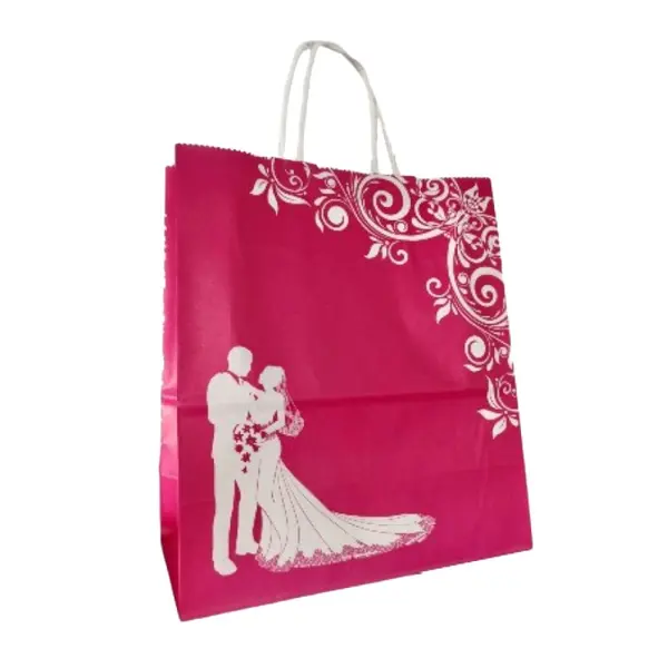 Punga din Hartie cu Manere, Roz, Model Miri, 22 x 11 x 25.5 cm , 100 Bucati