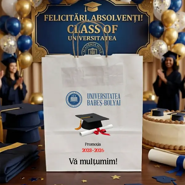 Punga din hartie pentru absolvire personalizata PHAP2 25X31X11 cm