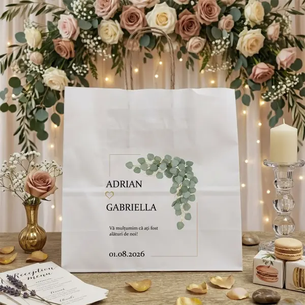 Punga din hartie pentru nunta personalizata PHNP2 22X23X9 cm