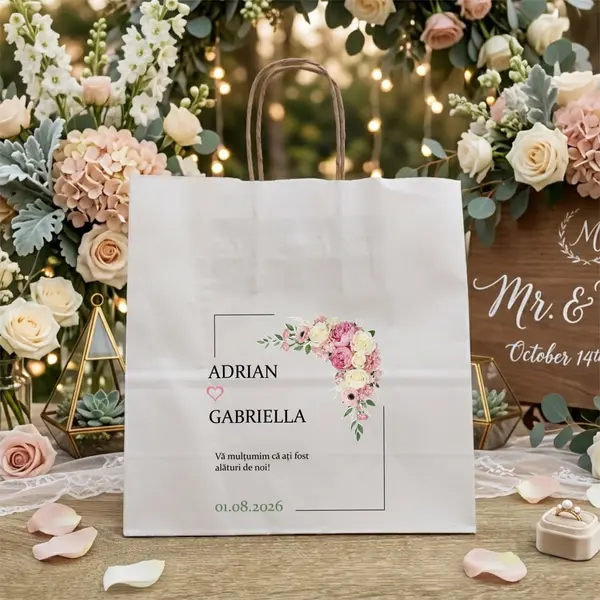 Punga din hartie pentru nunta personalizata PHNP3 22X23X9 cm