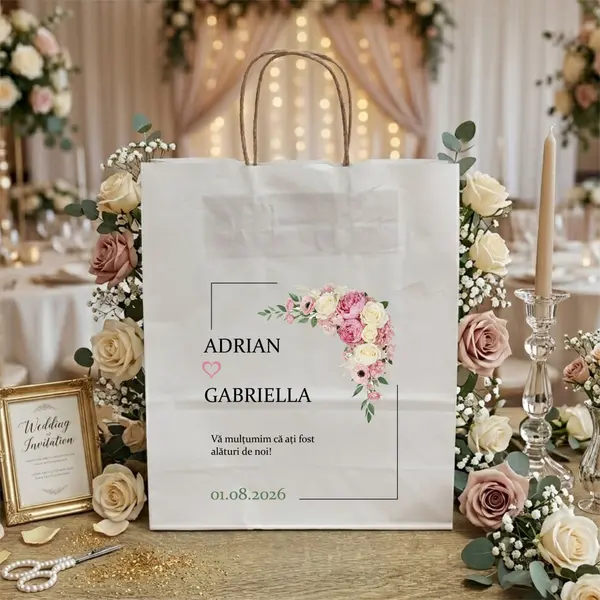 Punga din hartie pentru nunta personalizata PHNP3 25X31X11 cm
