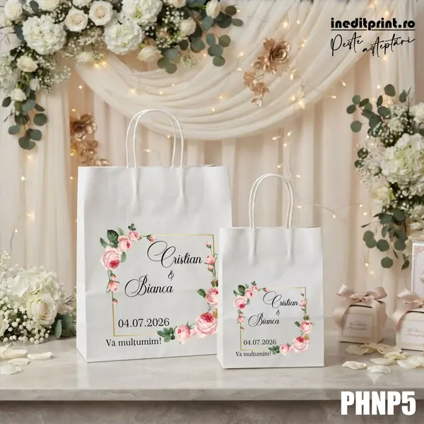 Punga din hartie pentru nunta personalizata PHNP5 25x31x11 cm