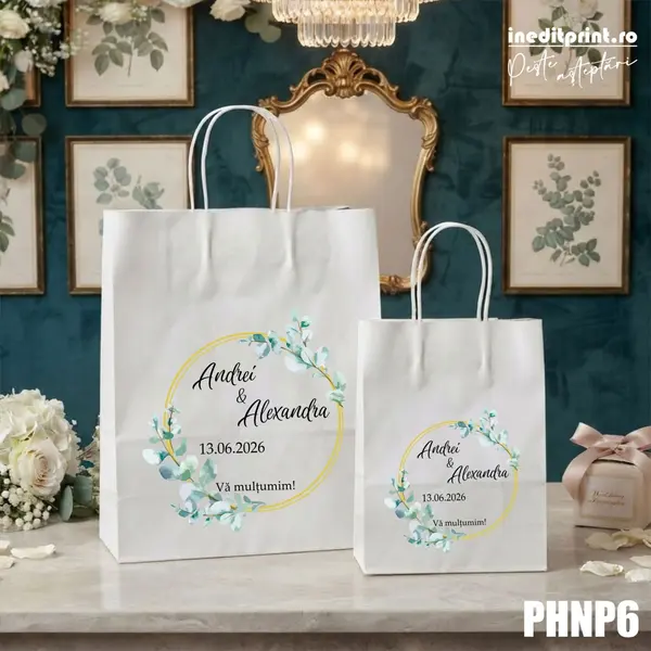 Punga din hartie pentru nunta personalizata PHNP6 25x31x11 cm