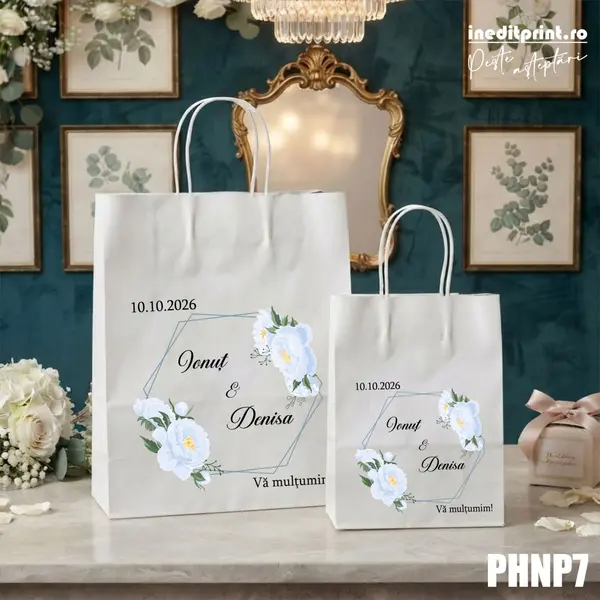 Punga din hartie pentru nunta personalizata PHNP7 16x22x8 cm
