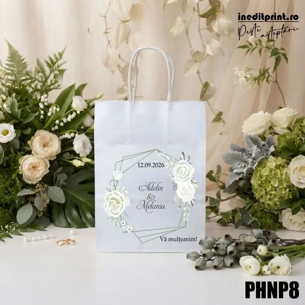Punga din hartie pentru nunta personalizata PHNP8 16x22x8 cm