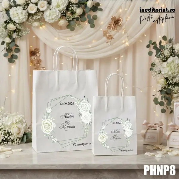 Punga din hartie pentru nunta personalizata PHNP8 25x31x11 cm