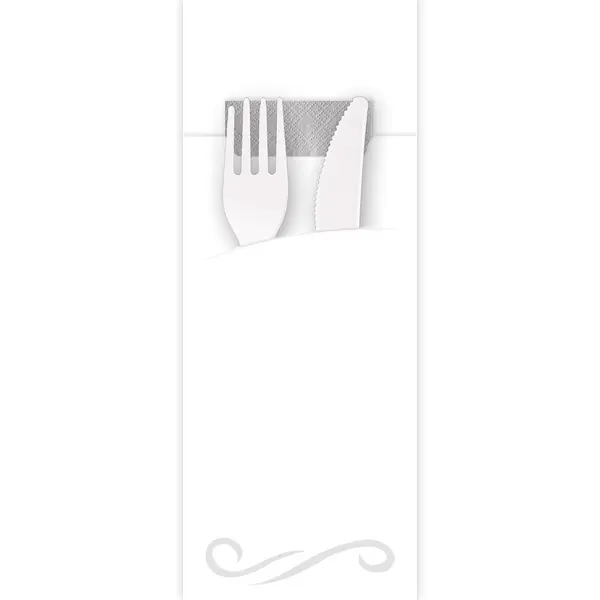 Punga tacamuri CLASIC din FSC mix 20x8.5 cm - cu servetel gri - culoare alb