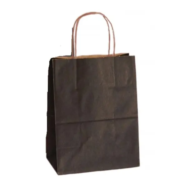 Pungi din Hartie cu Manere, Negru, Interior Natur, 25 x 14 x 30 cm, 100 Bucati
