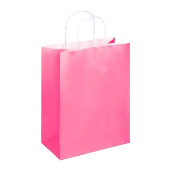 Pungi din Hartie cu Manere, Roz, Interior Alb, 25 x 14 x 30 cm, 100 Bucati