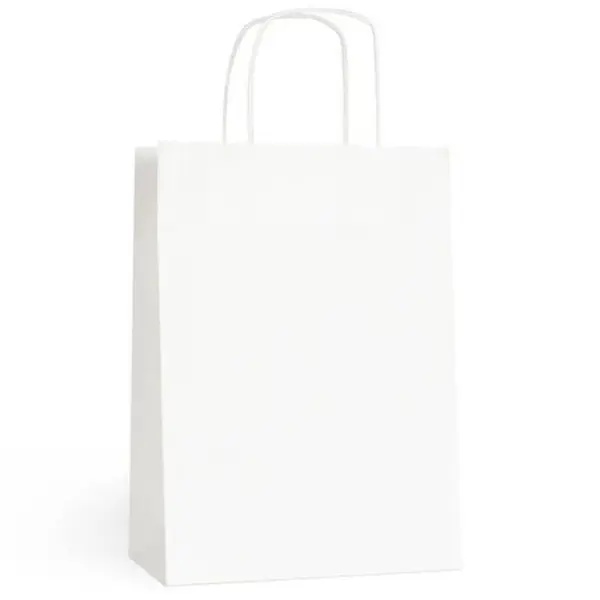 Pungi Hartie, Albe, cu Maner Sfoara, 24 x 11 x 26 cm, 100 Bucati
