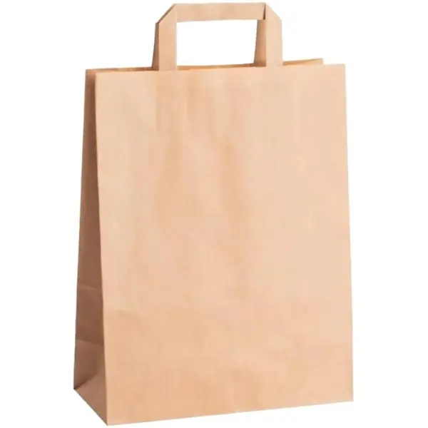 Pungi Hartie Natur, Delivery cu Maner Plat, 32 x 17 x 25 cm, 250 Bucati