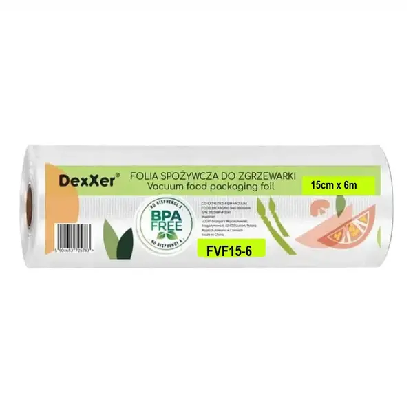 Pungi vidat gofrate DexXer, pentru aparat de vidat alimente, 1 rola, 15cm x 6m, reutilizabile, rezistente, sous vide, lavabile in masina de spalat,