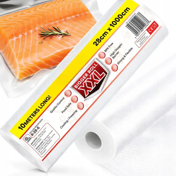 Pungi vidat gofrate NewEvo, pentru aparat de vidat alimente, 1 rola, 28cm x 10m, reutilizabile, rezistente, sous vide, lavabile in masina de spalat,