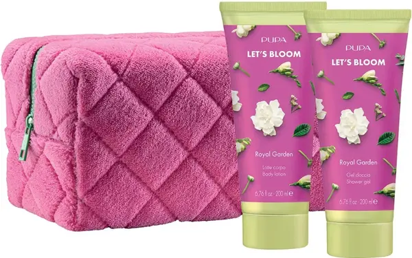 Pupa Let's Bloom Set Royal Garden - Gel de duș și Loțiune, 2 x 200 ml + Geantă de toaletă
