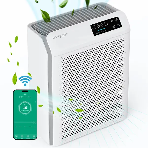 - Purificator de aer Evoair HOMI P300, CADR 300m³/h, WI-FI, Filtru True Hepa, Mod Auto, Lampa UV, Ionizare, 6 Moduri Functionare, Senzor Calitate Aer, Alb
