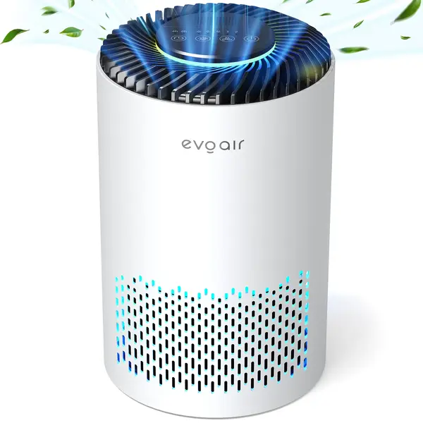 - Purificator de aer Evoair Zuno, Filtru 3 in 1 True HEPA, Carbon Activ, Lampă UV, 3 viteze, Mod Noapte, Aromaterapie, Lumină Ambientală, Timer, Alb