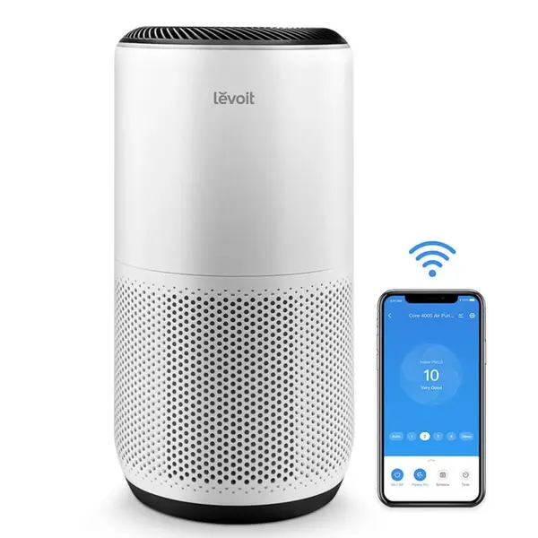 - Purificator de aer Smart Levoit Core 400S Wi-Fi, Filtru 3 in 1 True HEPA, Carbon Activ, Senzor Calitate Aer, Mod Auto, Alexa, Google Home, Panou Comanda Touch Screen, Control Remote, Alb