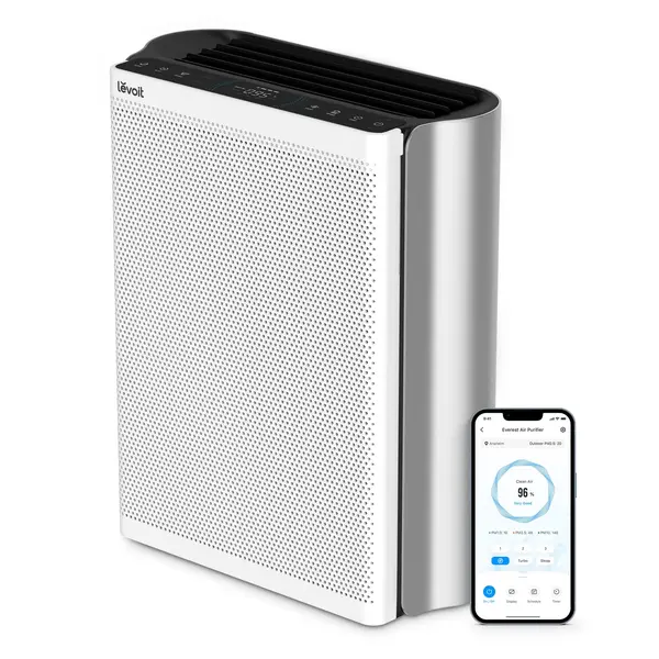 - Purificator de aer Smart Levoit EverestAir Wi-Fi, Filtru True HEPA, Carbon Activ, Acoperire până la 100 m², Flux de Aer Multidirecțional, Mod Auto, Compatibil Alexa & Google Home, Touch Screen, Gri