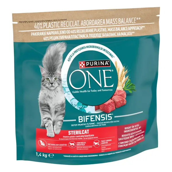 PURINA One Sterilcat, Vită și Grâu, hrană uscată pisici sterilizate, 1.4kg