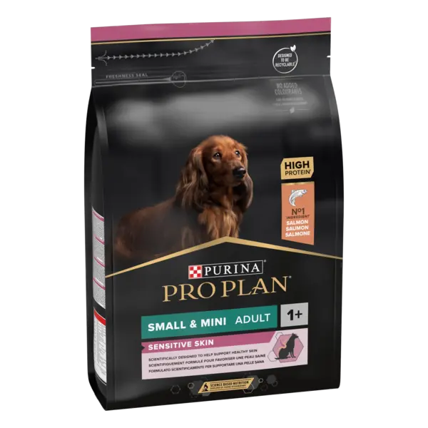 PURINA PRO PLAN ADULT Sensitive Skin, Talie Mică și Foarte Mică, Somon, 3 kg