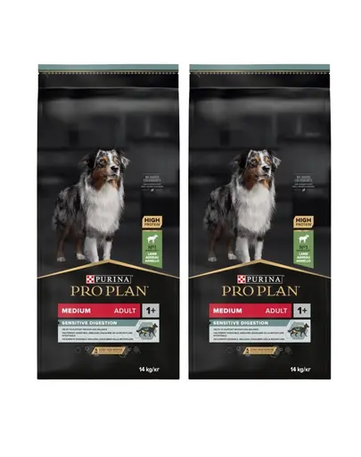 PURINA PRO PLAN Medium Adult Sensitive Digestion hrana uscata caini adulti de talie medie, cu miel 28 kg (2 x 14 kg)
