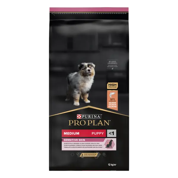 PURINA PRO PLAN PUPPY Sensitive Skin, Talie Medie, Somon, 12 kg
