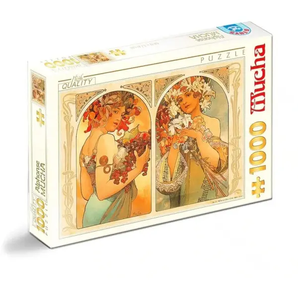 Puzzle 1000 Piese, Alphonse Mucha – Fructe si Flori, D-toys