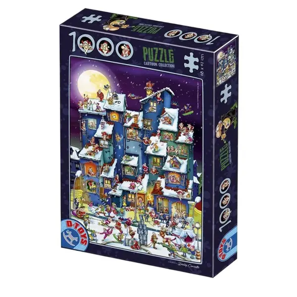Puzzle 1000 Piese, Cartoon – Petrecerea lui Mos Craciun, D-toys