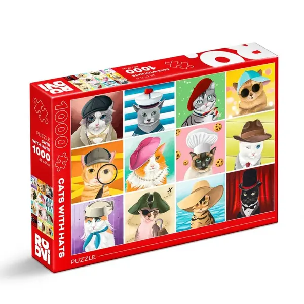 Puzzle 1000 Piese, Roovi, Pisici cu Palarii
