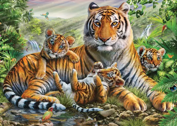 Puzzle 1000 piese - Tiger and Cubs | Schmidt