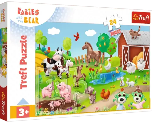 Puzzle 24 piese - Maxi Babies and The Bear - Animale la Ferma | Trefl