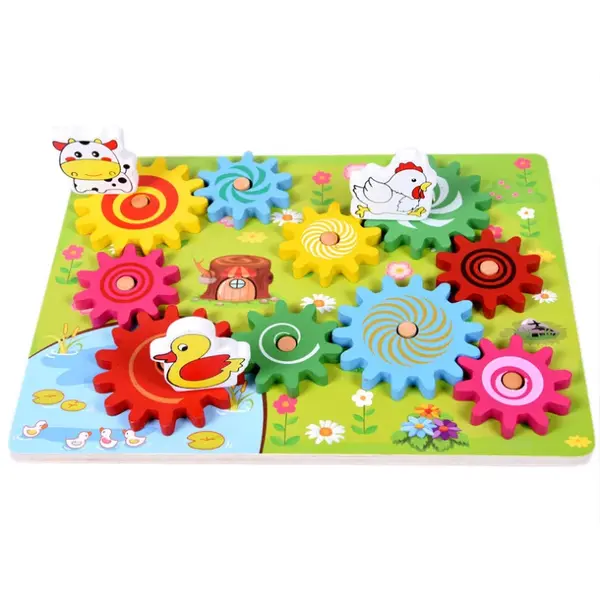 Puzzle 3D Animale pe roti zimtate - Joc mecanic din lemn ZukiToys.ro
