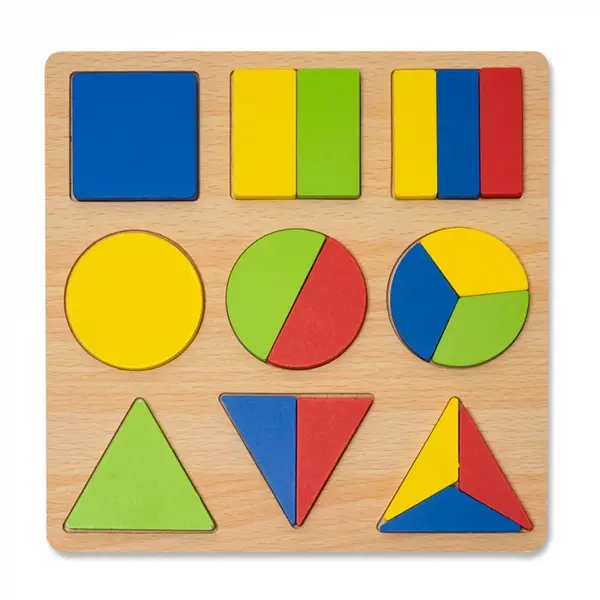 Puzzle 3D din Lemn cu Forme Geometrice Colorate - Nurio