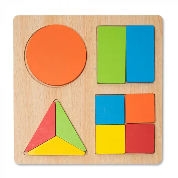 Puzzle 3D din Lemn cu Forme Geometrice Colorate - Nurio