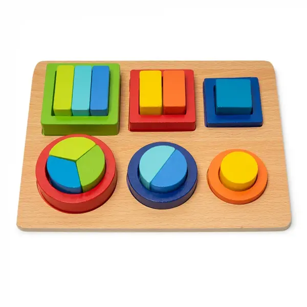 Puzzle 3D din Lemn in Cutie cu Forme Geometrice Colorate - Nurio