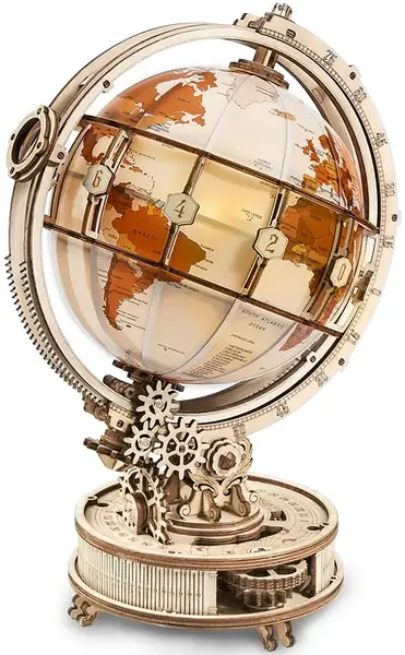 Puzzle 3D din lemn Robo Time din 180 de piese - Glob pământesc luminos