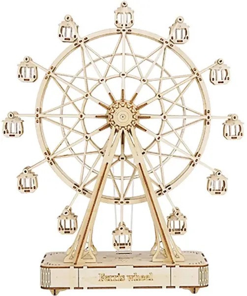 Puzzle 3D din lemn Robo Time din 232 de piese - Cutie muzicală DIY - Roata Ferris